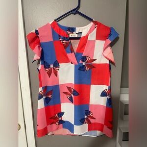 BiBi Red White and Blue Bow Blouse 307